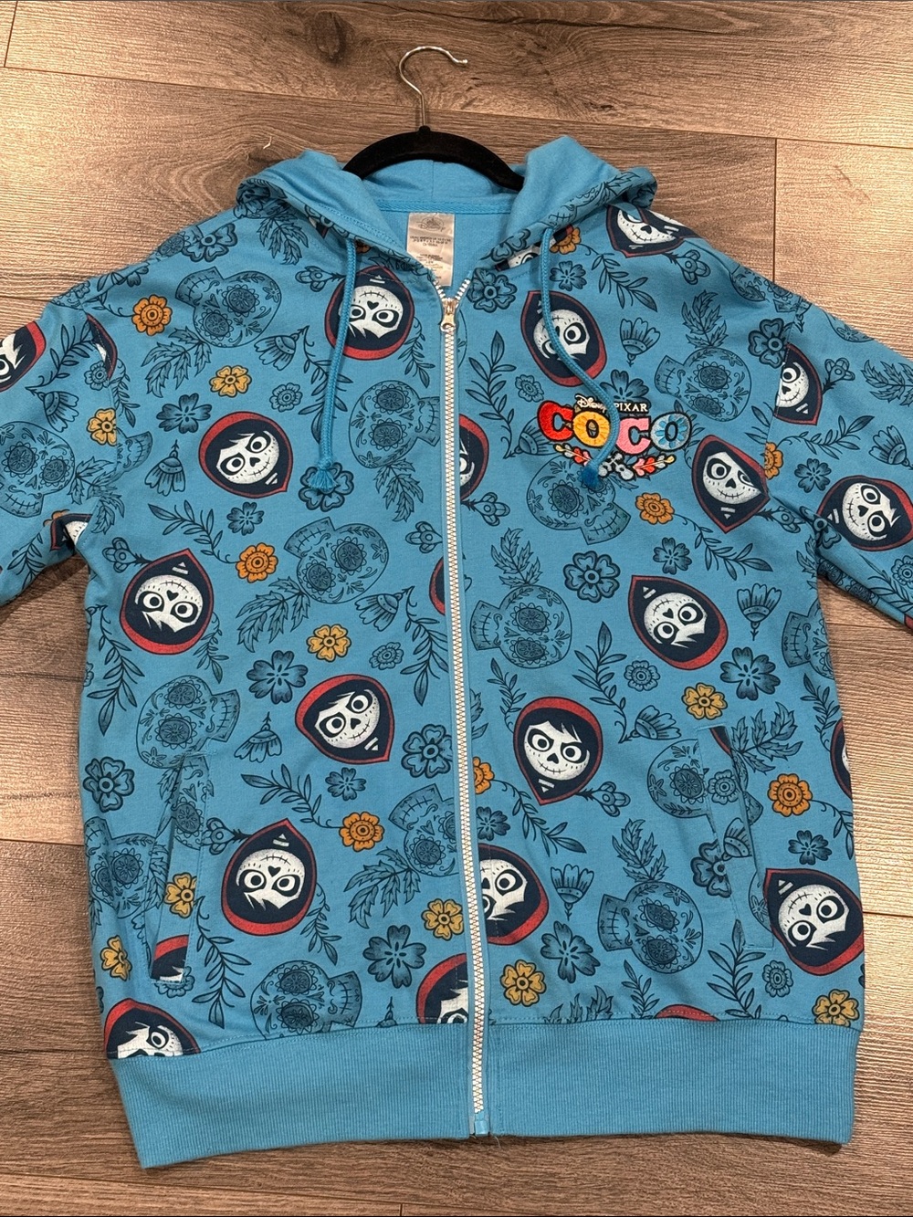 Disney Pixar Coco Blue Zip-Up Hoodie Embroidered seize your moment size XS